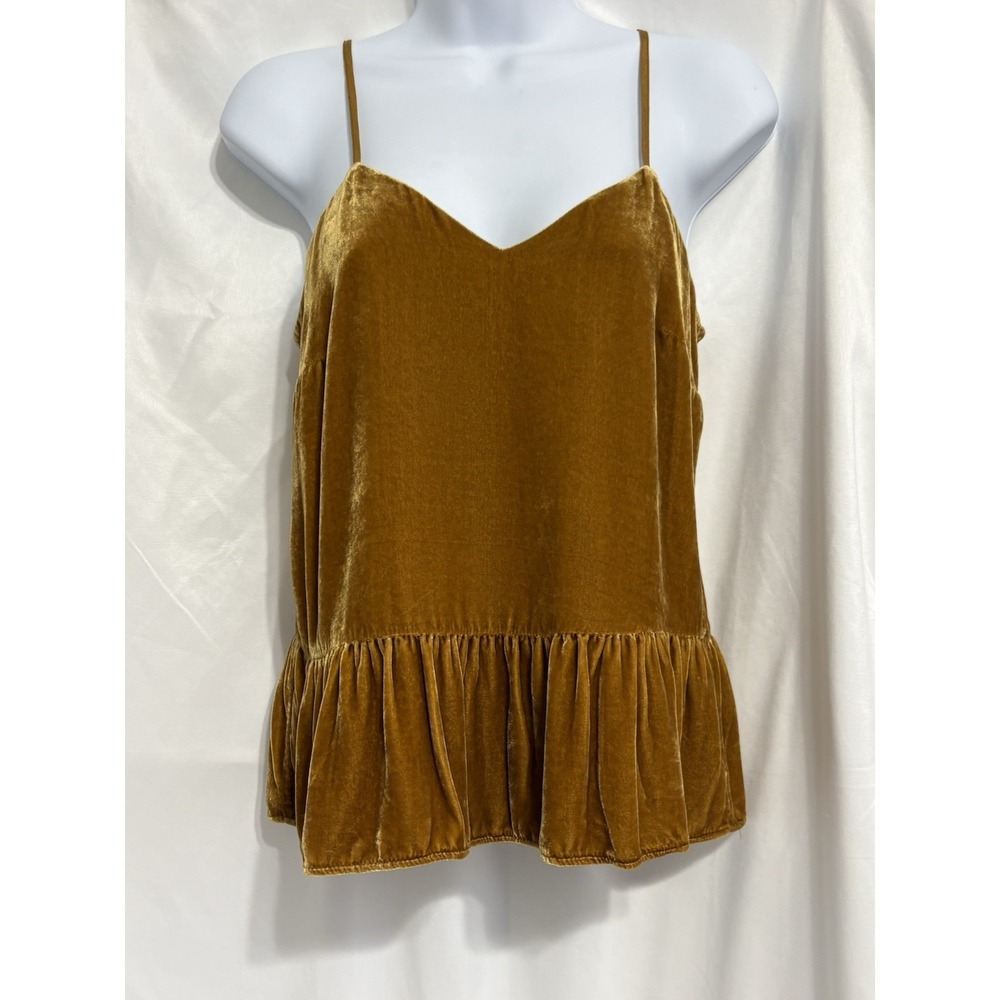 J Crew Crushed Velvet Peplum Tank Top Warm Gold Women Size 00 Whimsigoth Y2K